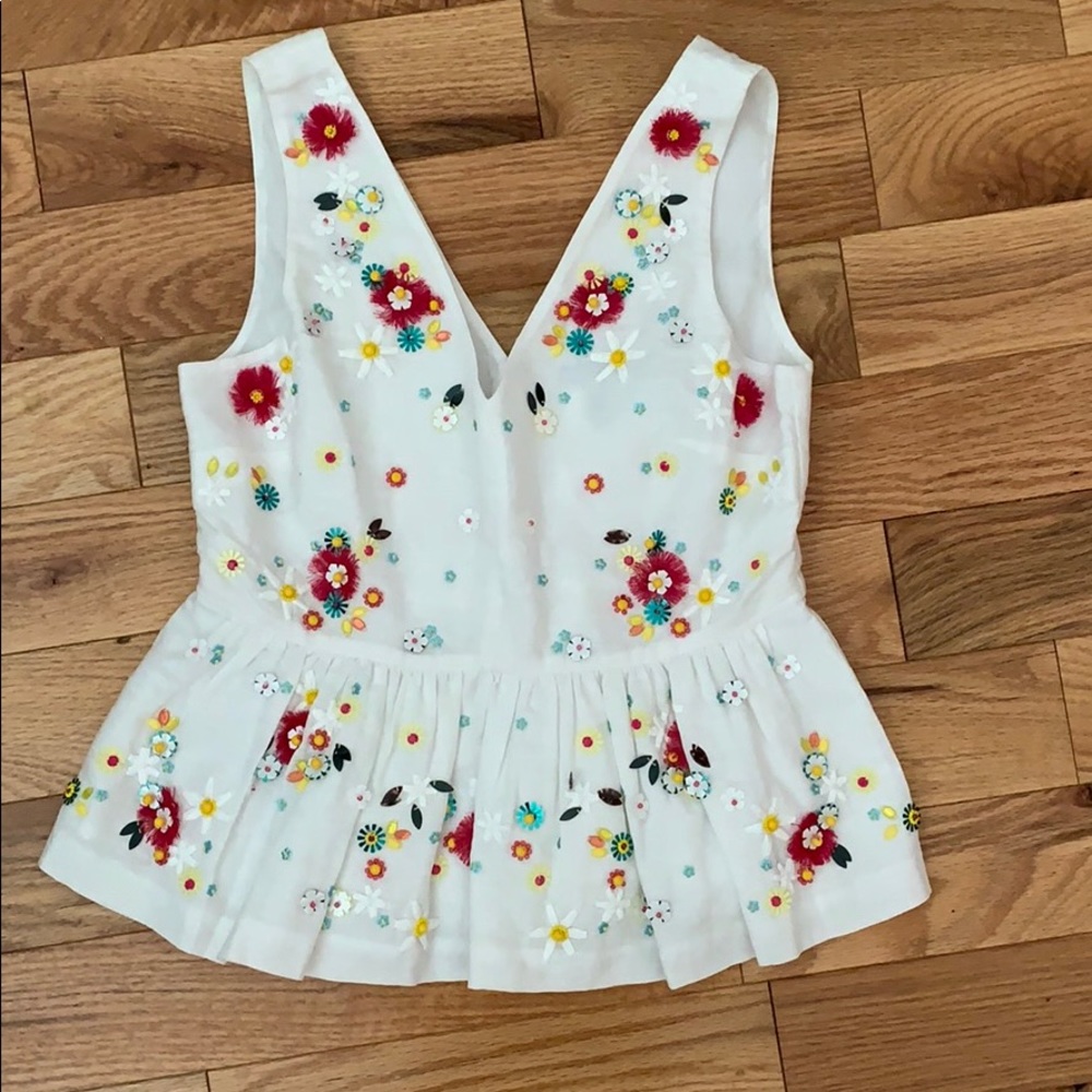 NWOT JCrew Embellished Peplum White Top